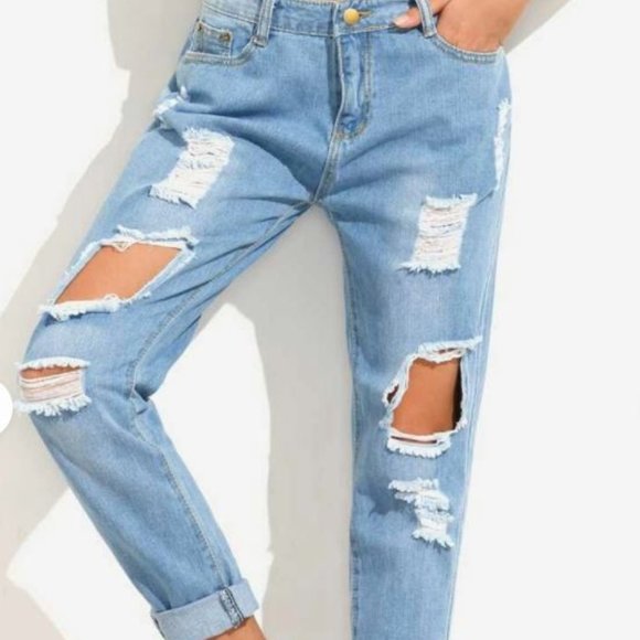 SHEIN Denim - Distressed Boyfriend Jeans